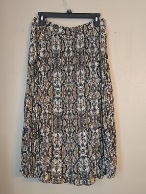 Pleated Snake-Print Midi Skirt - Black & Tan